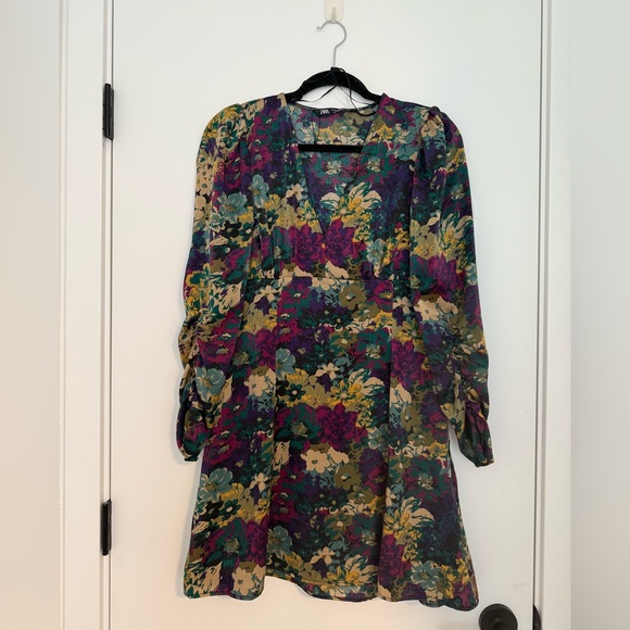 Zara Dresses & Skirts - Zara Floral Mini Dress in Purple, Green, Gold